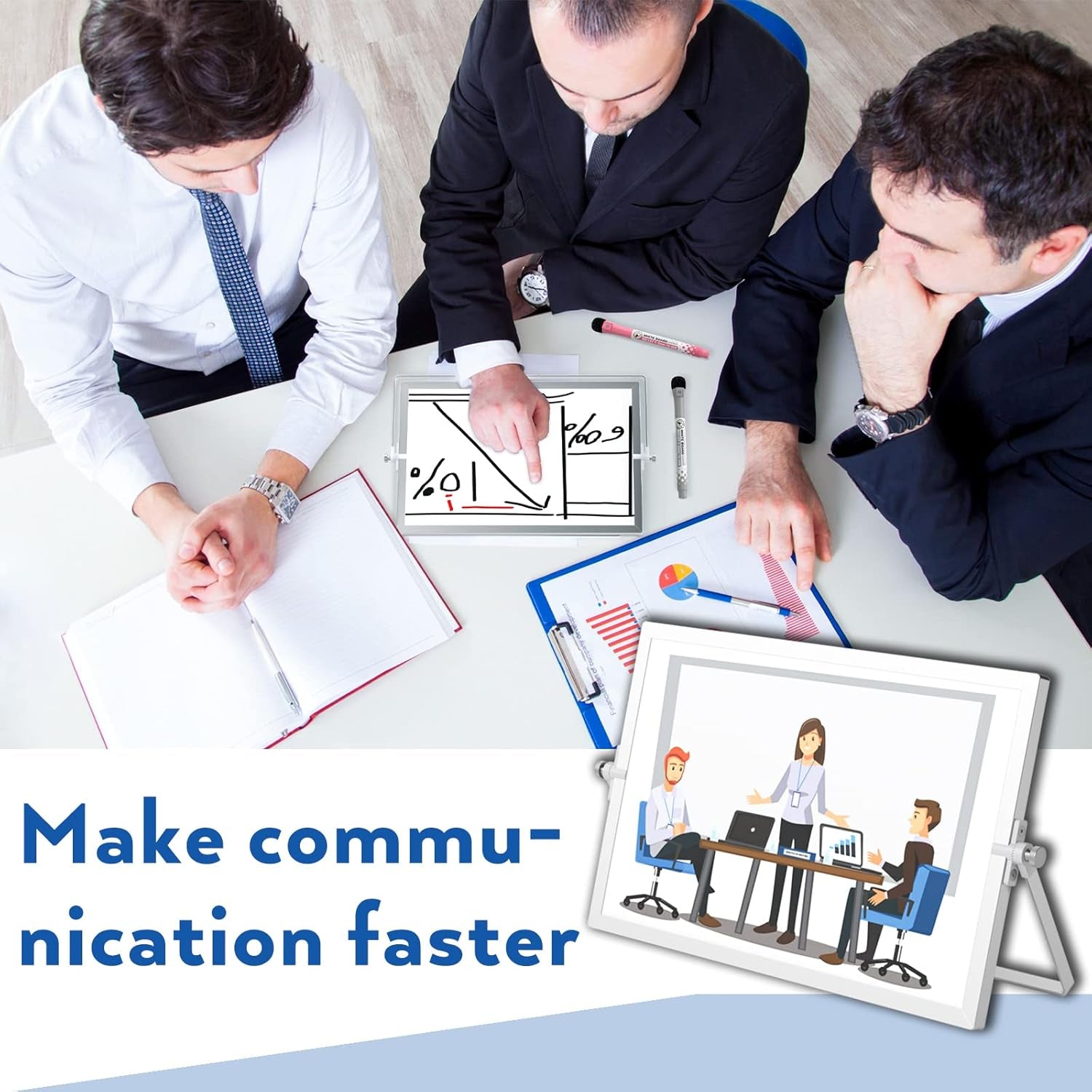 Nicpro Dry Erase Mini Whiteboard A4, 20 X 30 Cm Double Sided Small Magnetic Desktop White Board with Stand, 8 Pens, 1 Eraser,4 Magnet, Portable Board Easel for Kids Students School Supplies Office