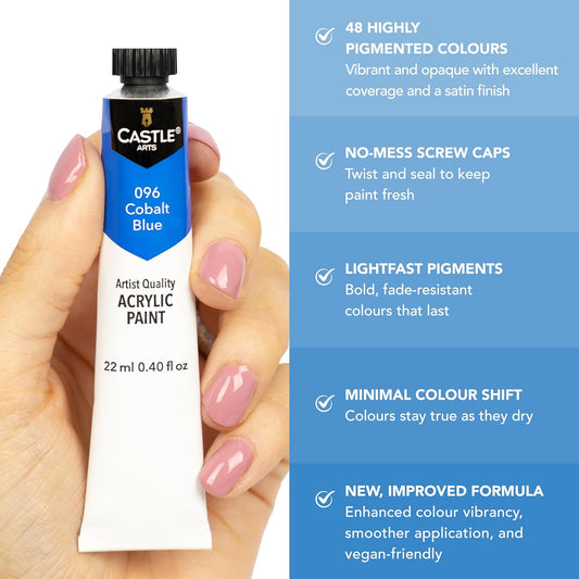 Castle Art Supplies 48 X 22Ml Acrylic Paint Set | New Improved Formula | All-Inclusive Set for Beginners, Adult Artists | Premium Quality Intense Colours | Smooth to Use (New Improved Formula)