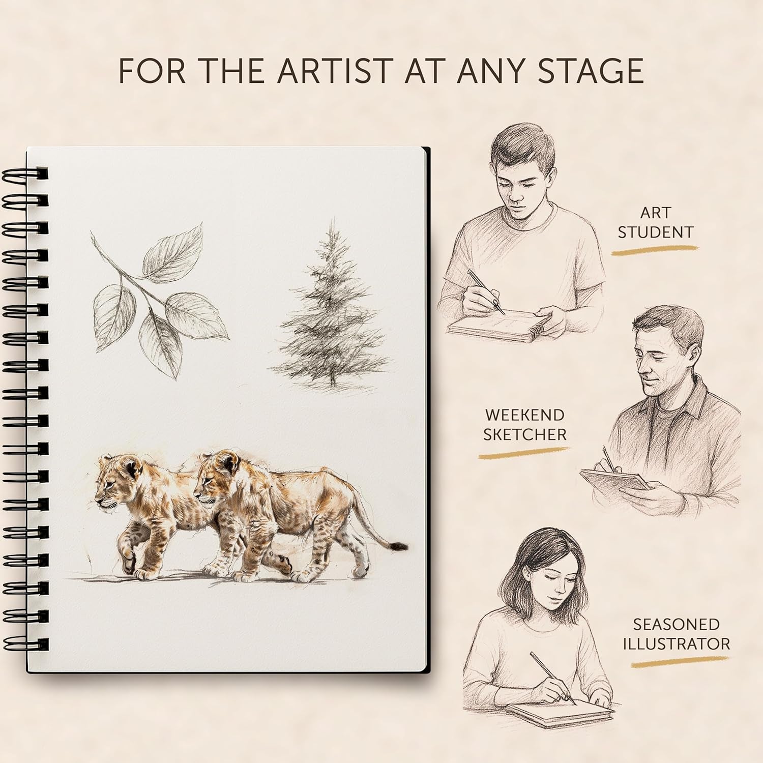 A4 Sketchbook for Artists Hardcover – 200GSM Very Thick Paper – Large Sketch Pad Art Book, Spiral Bound Book for Children – Drawing Book 21.6X28Cm, 40 Sheets / 80 Pages