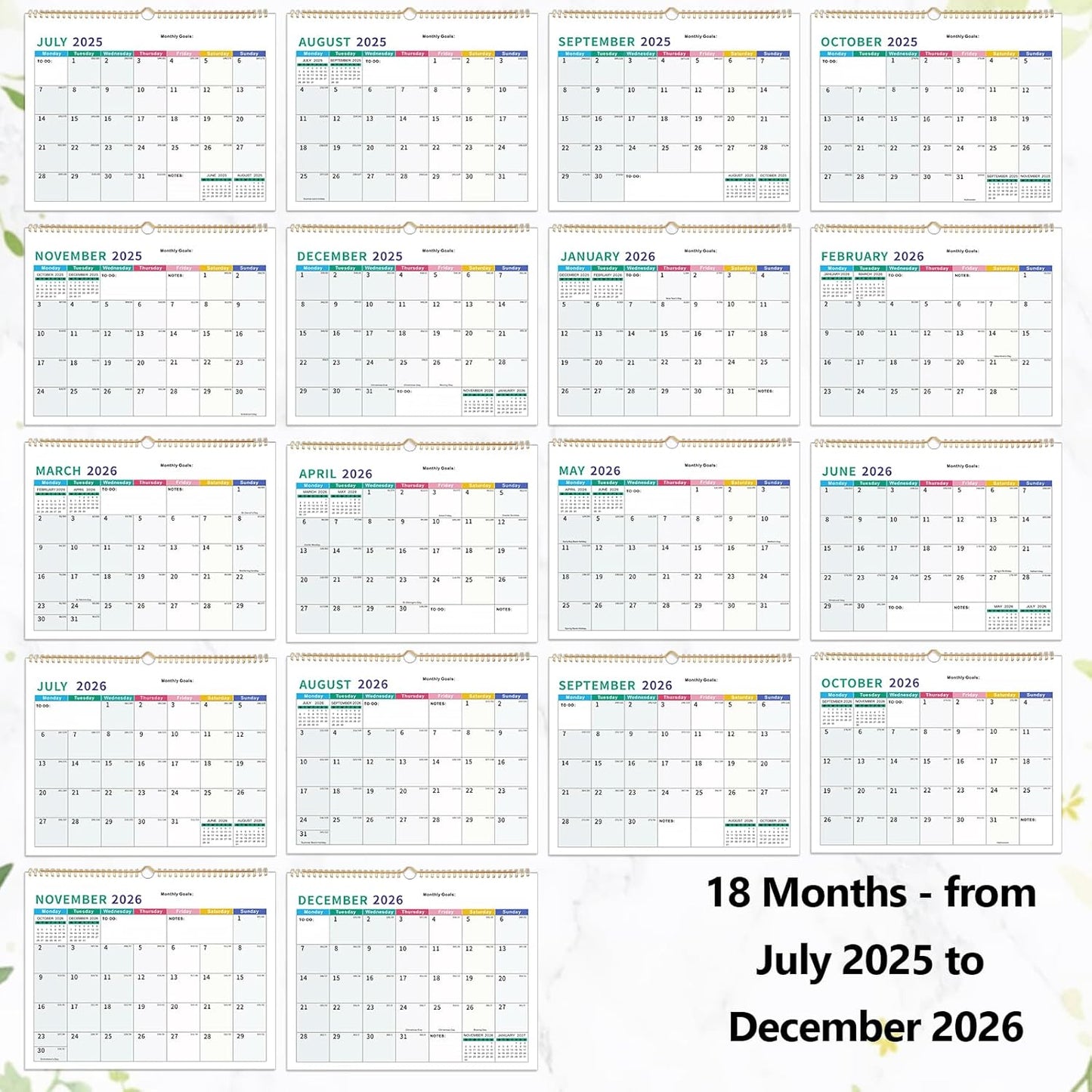 2025-2026 Wall Calendar – 18-Month Planner for Organization & Productivity