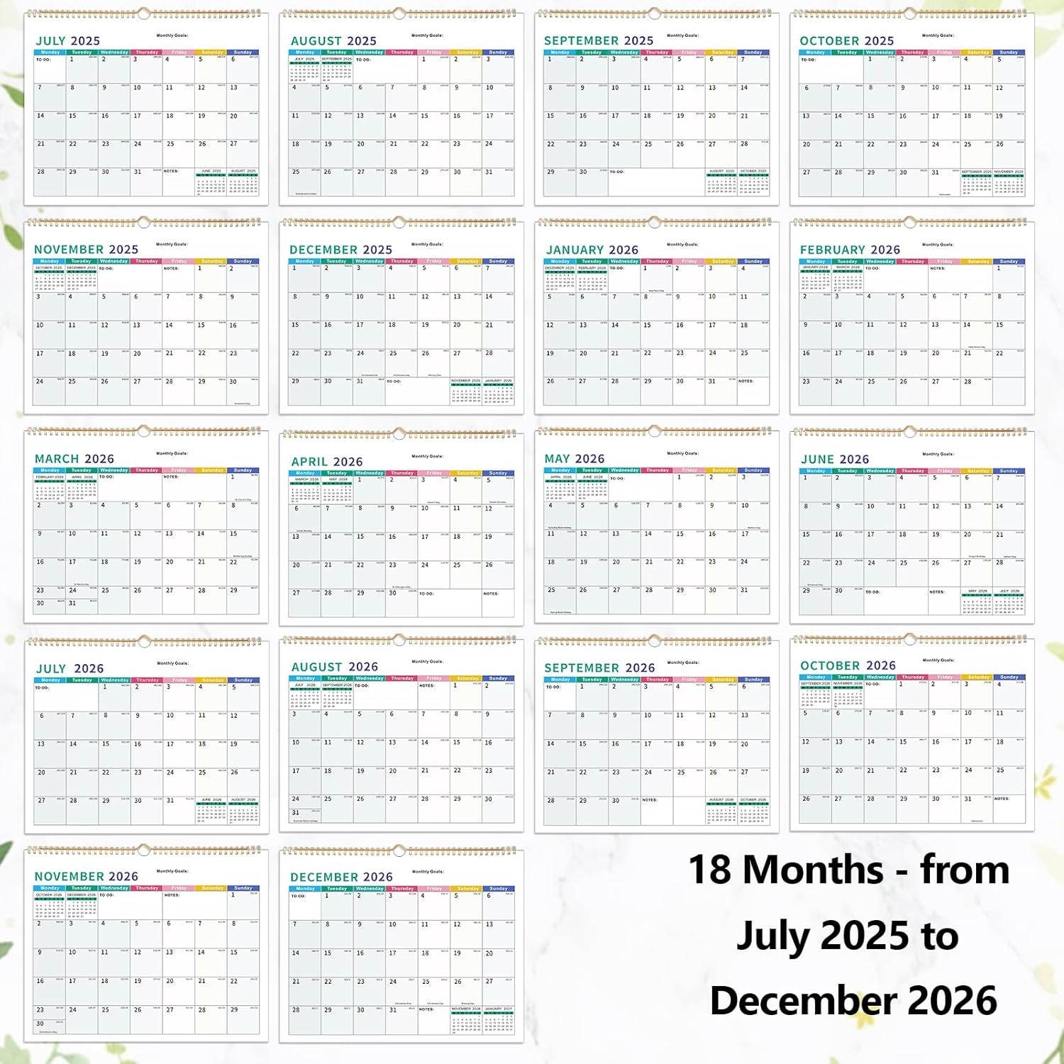 2025-2026 Wall Calendar – 18-Month Planner for Organization & Productivity