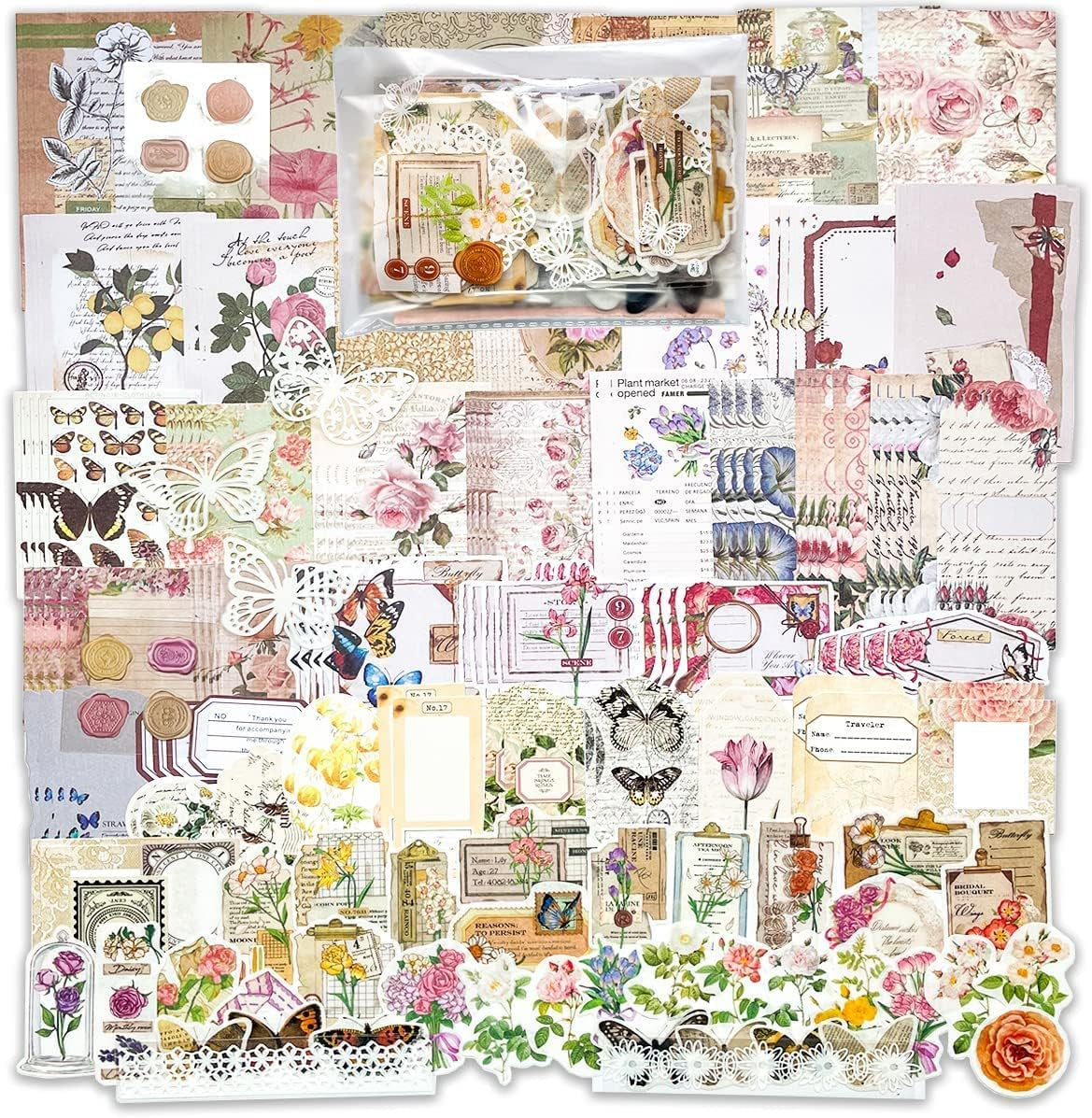 Vintage Scrapbook Sticker & Paper Set – 260-Piece
