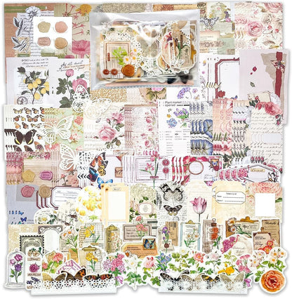 Vintage Scrapbook Sticker & Paper Set – 260-Piece