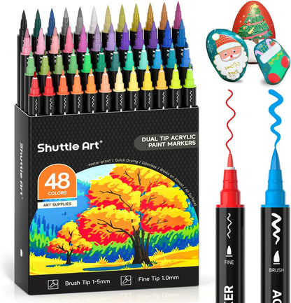 Shuttle Art 36-Colour Acrylic Paint Pen Set – Dual Tip Markers for Art & Crafting