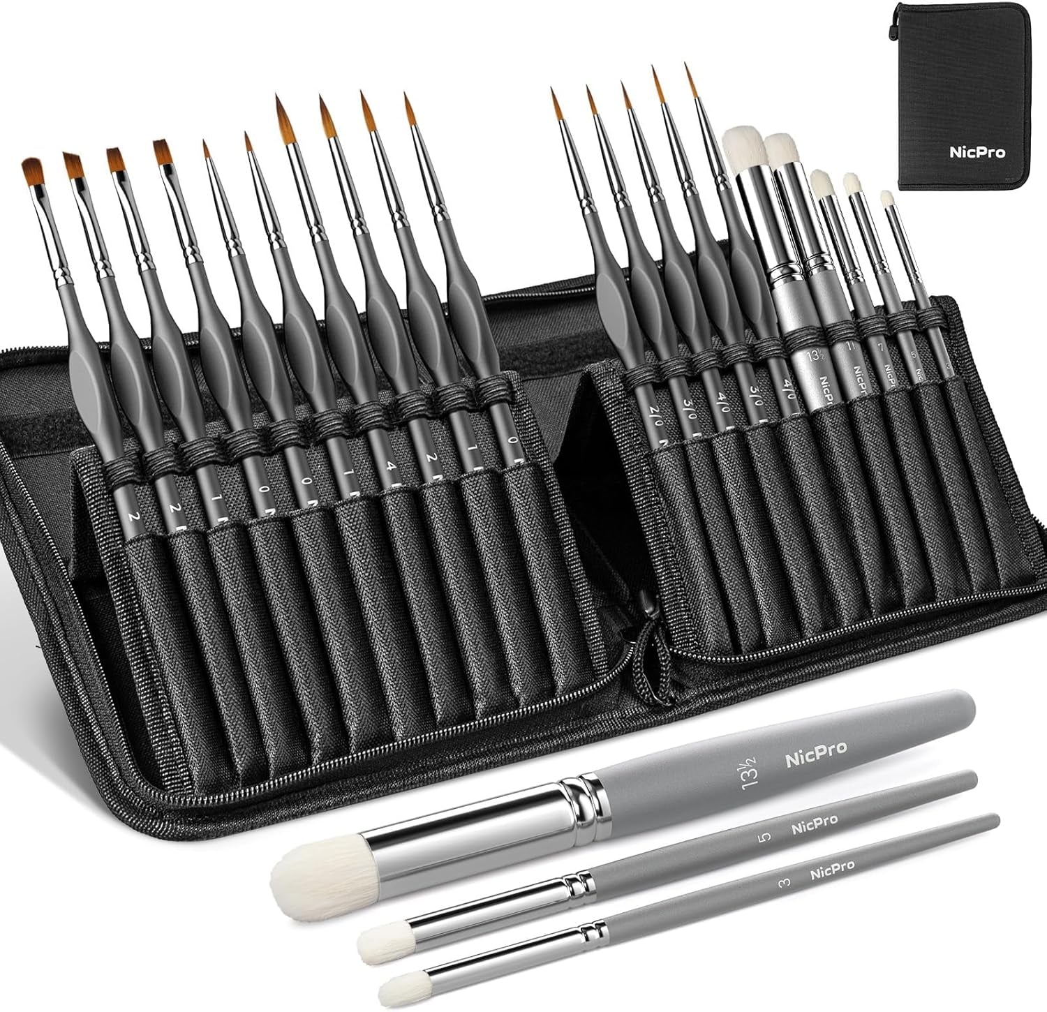 Nicpro 20 PCS Miniature Paint Brushes Drybrush, Model Paint Brush Set for Acrylic, Watercolour Detail Paint Brush Dry Brush for Model, Miniature Model, Paint by Number-With Nylon Case