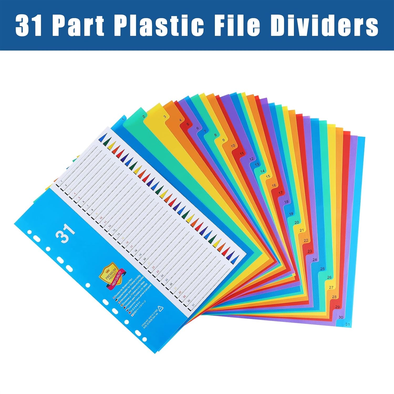 A4 1-31 Numbered File Dividers – Pack of 5 for Efficient Organization