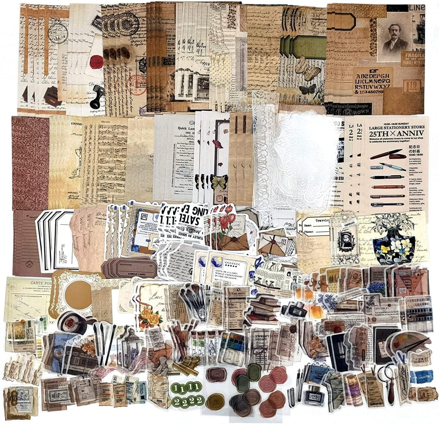 Vintage Scrapbook Sticker & Paper Set – 260-Piece