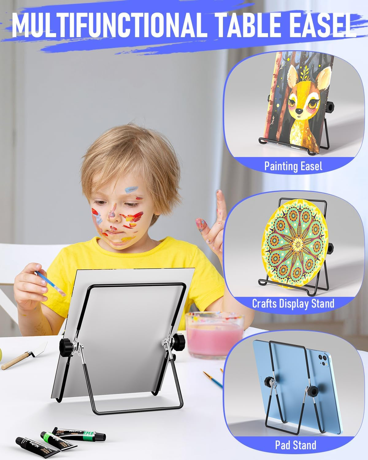 Nicpro Kids Paint Set, 34PCS Painting Supplies Kit Non Toxic,12 Colors Acrylic Paint, Table Easel, 6 Canvas Panels, 10 Brushes, Paper Pad, Sponge, Color Wheel, Palette for Adult Toddlers Beginner
