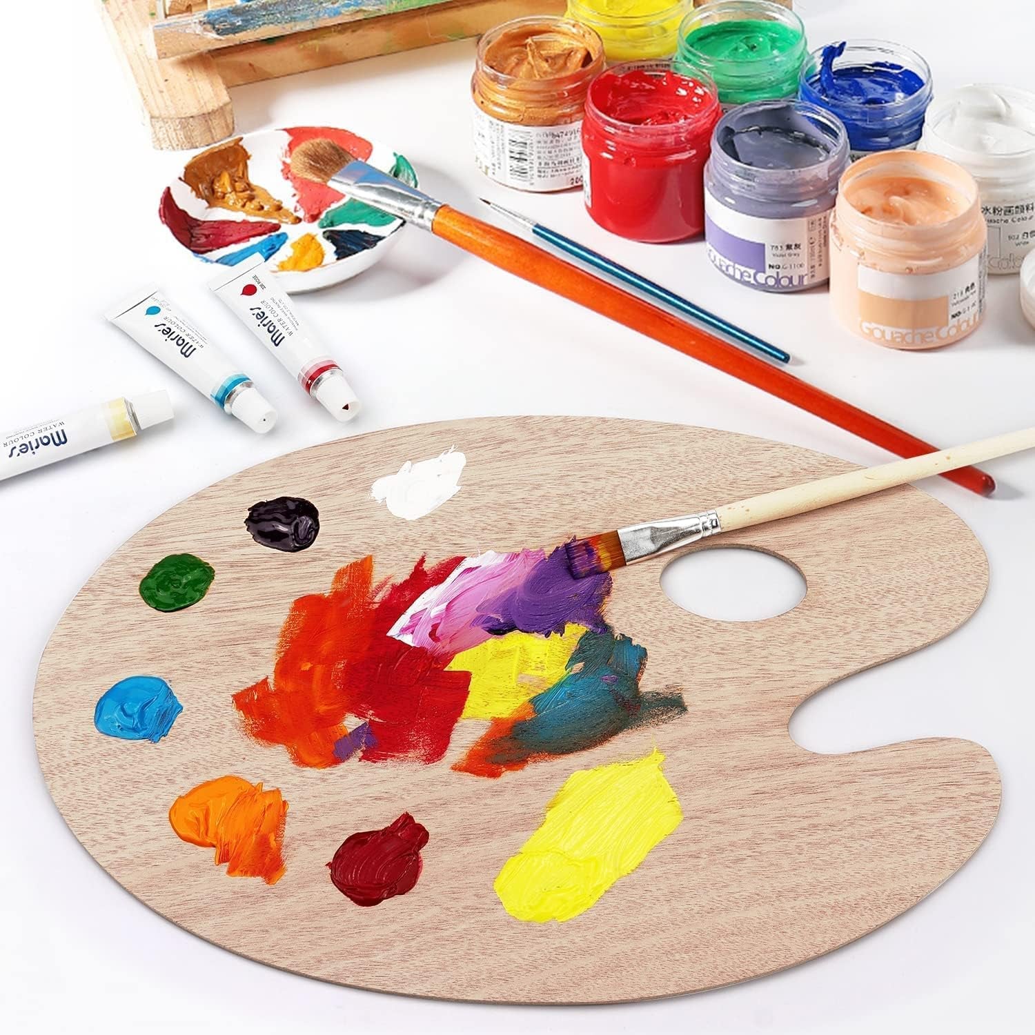 Redreo Wooden Paint Palette – 2-Pack, 8" x 12" Oval with Thumb Hole