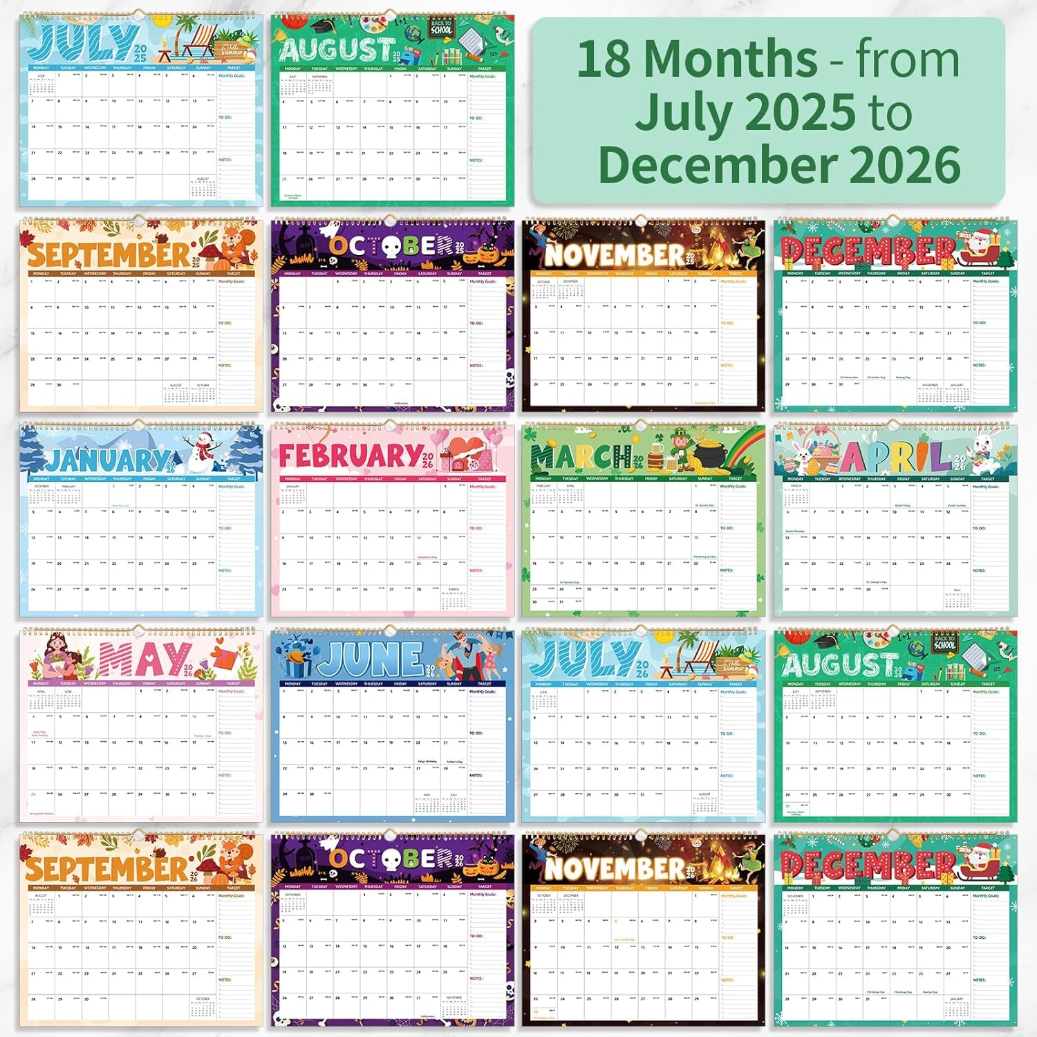 2025-2026 Wall Calendar – 18-Month Planner for Organization & Productivity