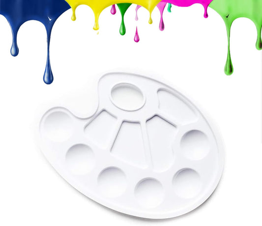 Oval Plastic Paint Palette – 10-Well Mixing Tray with Thumb Hole (22.5 x 17 cm)