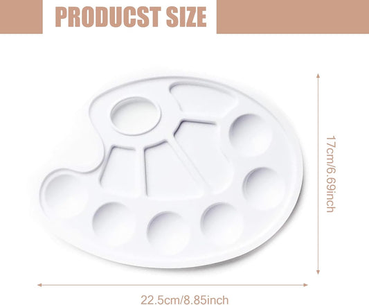 Oval Plastic Paint Palette – 10-Well Mixing Tray with Thumb Hole (22.5 x 17 cm)