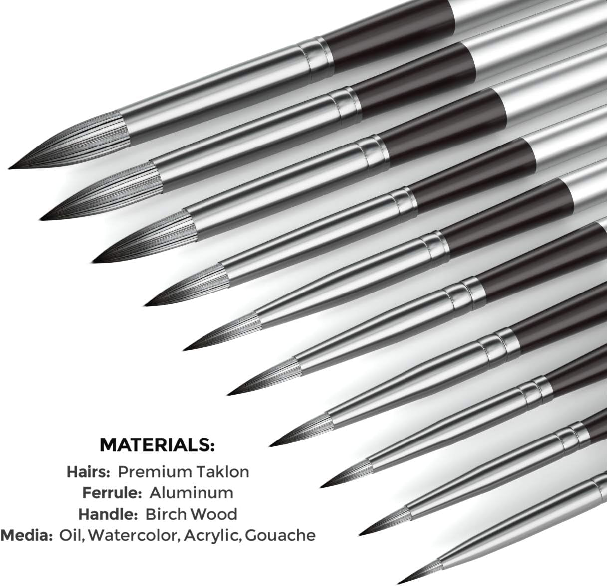 Nicpro 10 PCS Watercolour Paint Brushes, round Tip Artist Painting Brush Set for Water Color, Acrylic Oil, Gouache, Ink, Detail, Rock, by Number Model Art Paintbrush