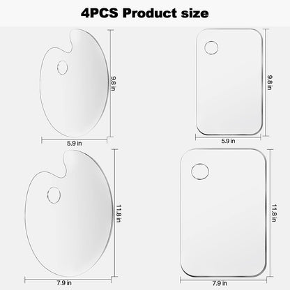 4-Piece Transparent Paint Palette Set – Acrylic, Plastic & Glass (Oval & Rectangular)