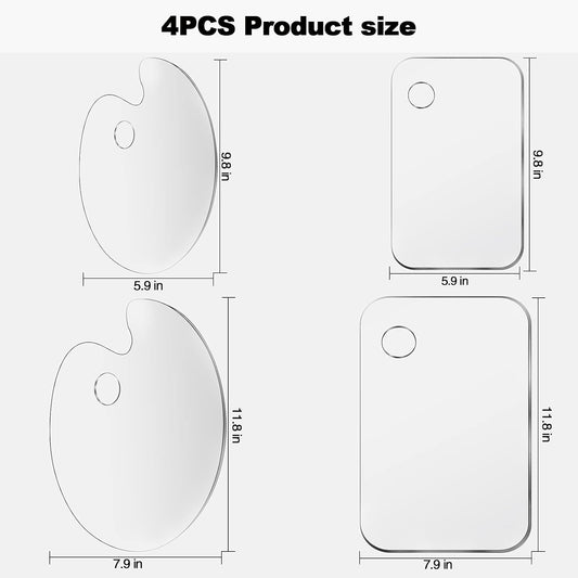 4-Piece Transparent Paint Palette Set – Acrylic, Plastic & Glass (Oval & Rectangular)