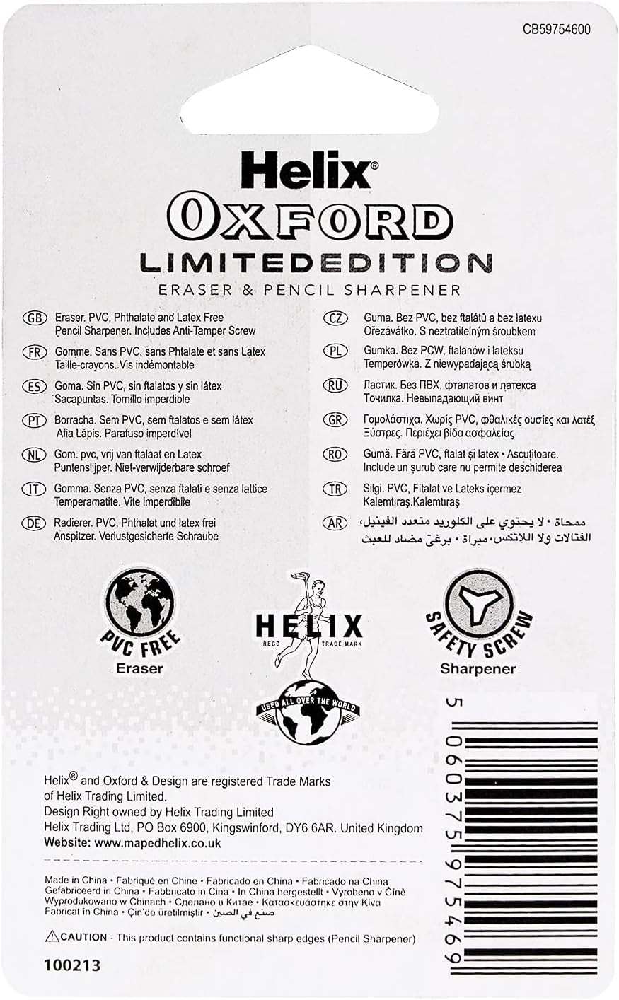 Helix Oxford Twin Pack – Eraser & Pencil Sharpener for Everyday Use
