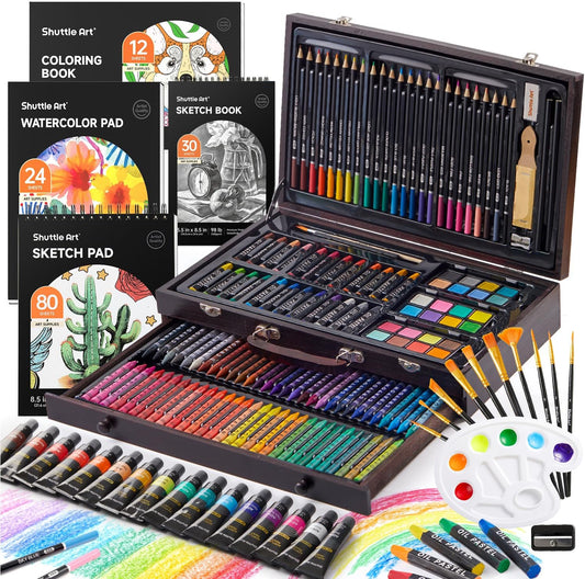 Shuttle Art 186-Piece Professional Wooden Art Set – Complete Drawing & Painting Kit