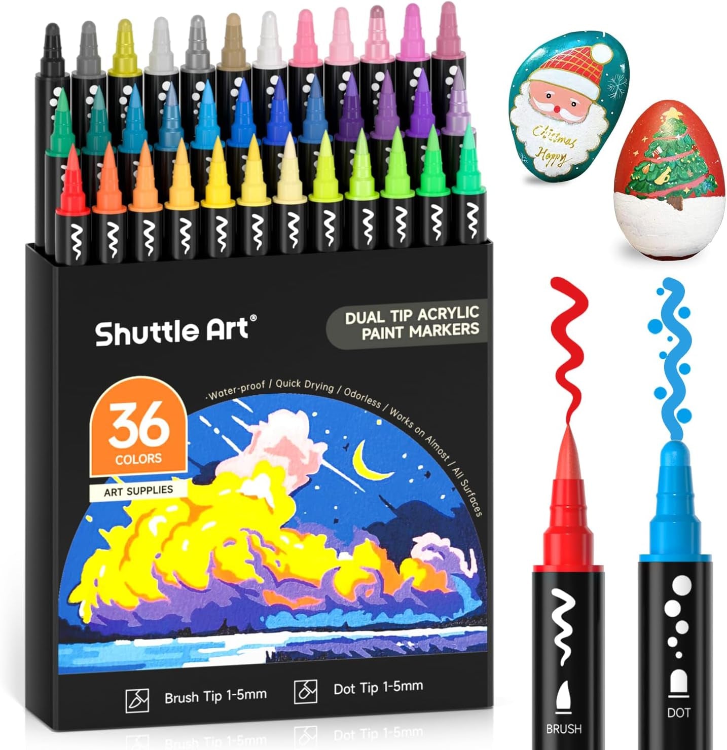 Shuttle Art 36-Colour Acrylic Paint Pen Set – Dual Tip Markers for Art & Crafting