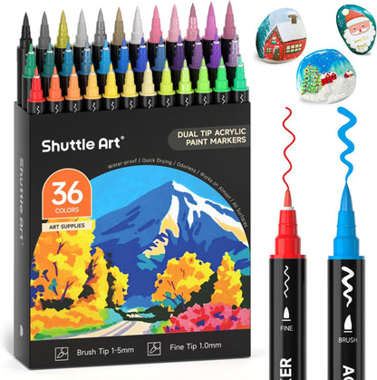 Shuttle Art 36-Colour Acrylic Paint Pen Set – Dual Tip Markers for Art & Crafting