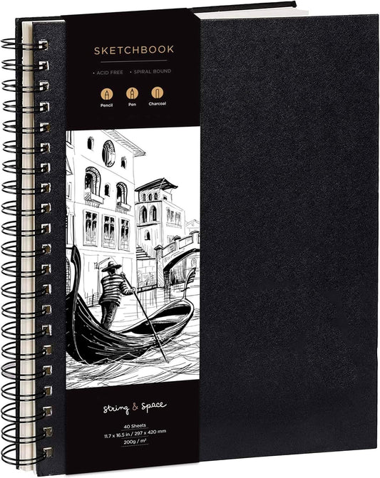A3 Sketchbook for Artists Hardcover – 200GSM Very Thick Paper – Large Sketch Pad Art Book, Spiral Bound Sketch Book for Artists and Children – Drawing Book 29X42Cm, 40 Sheets / 80 Pages