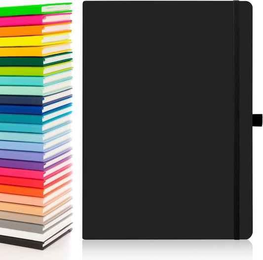 Notes London Eco A4 Notebook with Lined Pages, Pen Loop, Ribbon, Date Marks and Paper Pocket, Pocket Hardback Journal, Note, Sustainably Sourced Paper (Black)