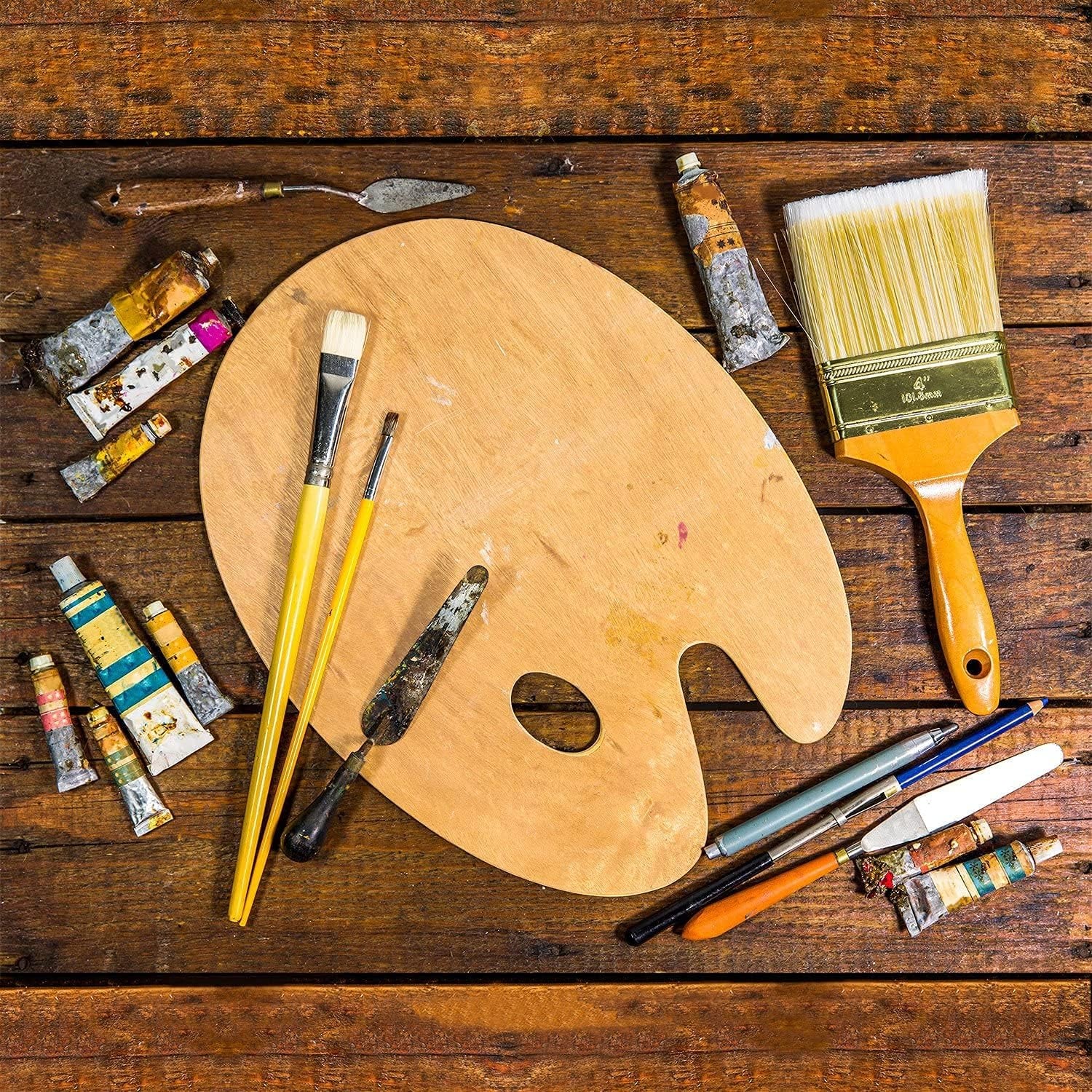 Redreo Wooden Paint Palette – 2-Pack, 8" x 12" Oval with Thumb Hole