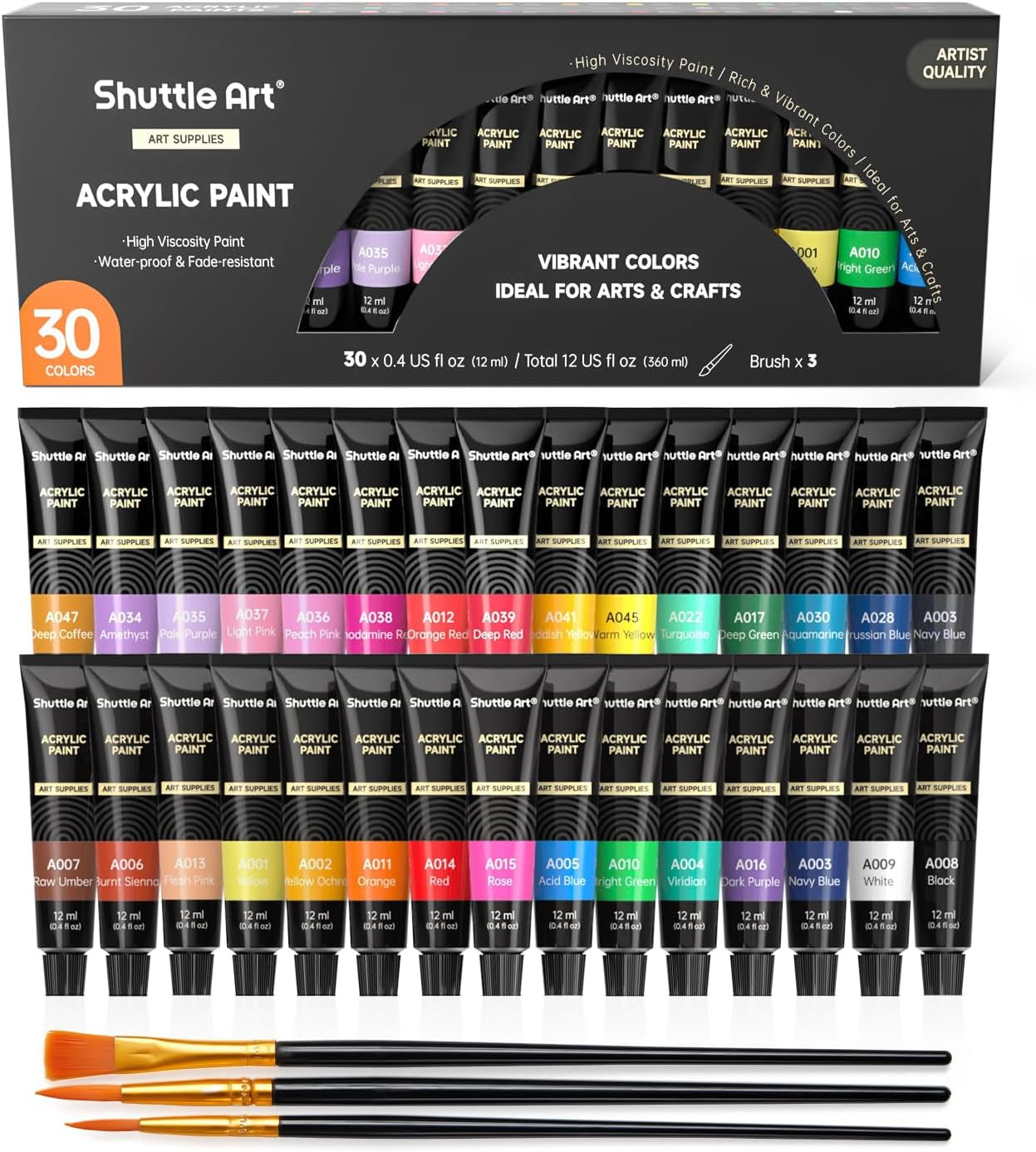 Shuttle Art 16-Piece Acrylic Paint Set + Bonus Brushes