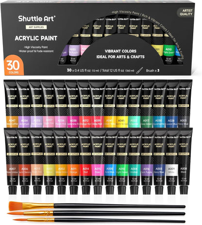 Shuttle Art 16-Piece Acrylic Paint Set + Bonus Brushes