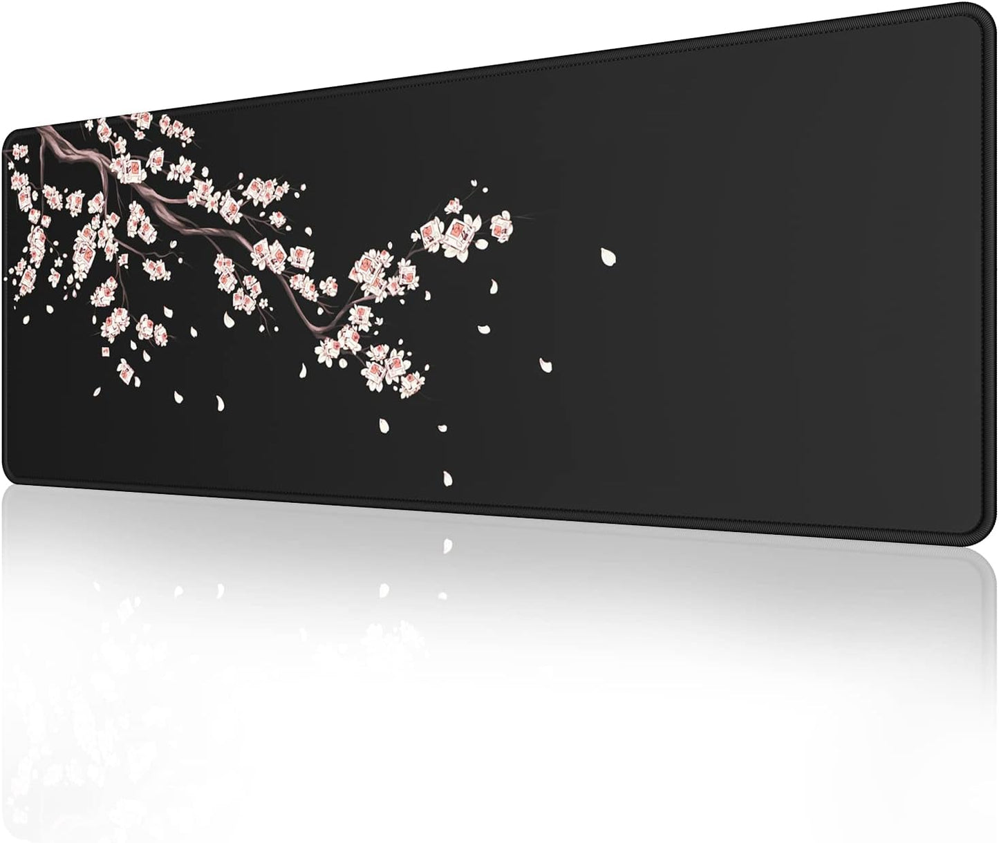 EFISH Black and White Japanese Cherry Tree Blosson Mouse Pad (31.5 × 11.8 × 0.12 Inch) Extended Large Mouse Mat Desk Pad, Stitched Edges Mousepad,Non-Slip Rubber Base,Gaming Mouse Pad