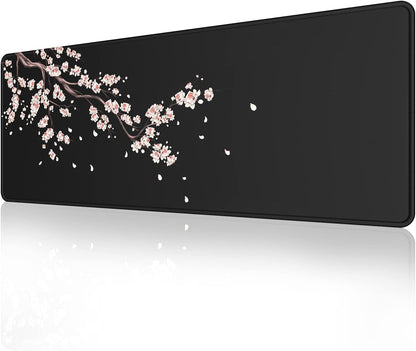 EFISH Black and White Japanese Cherry Tree Blosson Mouse Pad (31.5 × 11.8 × 0.12 Inch) Extended Large Mouse Mat Desk Pad, Stitched Edges Mousepad,Non-Slip Rubber Base,Gaming Mouse Pad