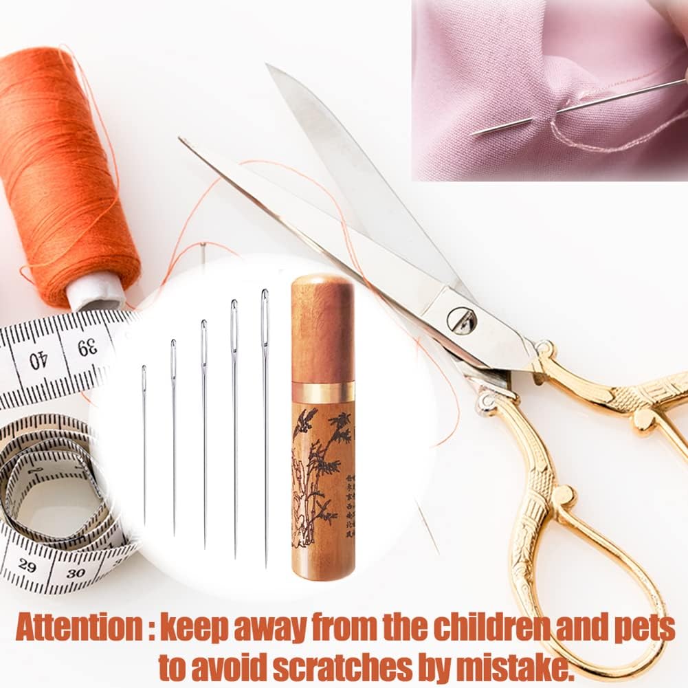 25-Piece Large Eye Sewing Needles with Hand-Carved Sandalwood Case