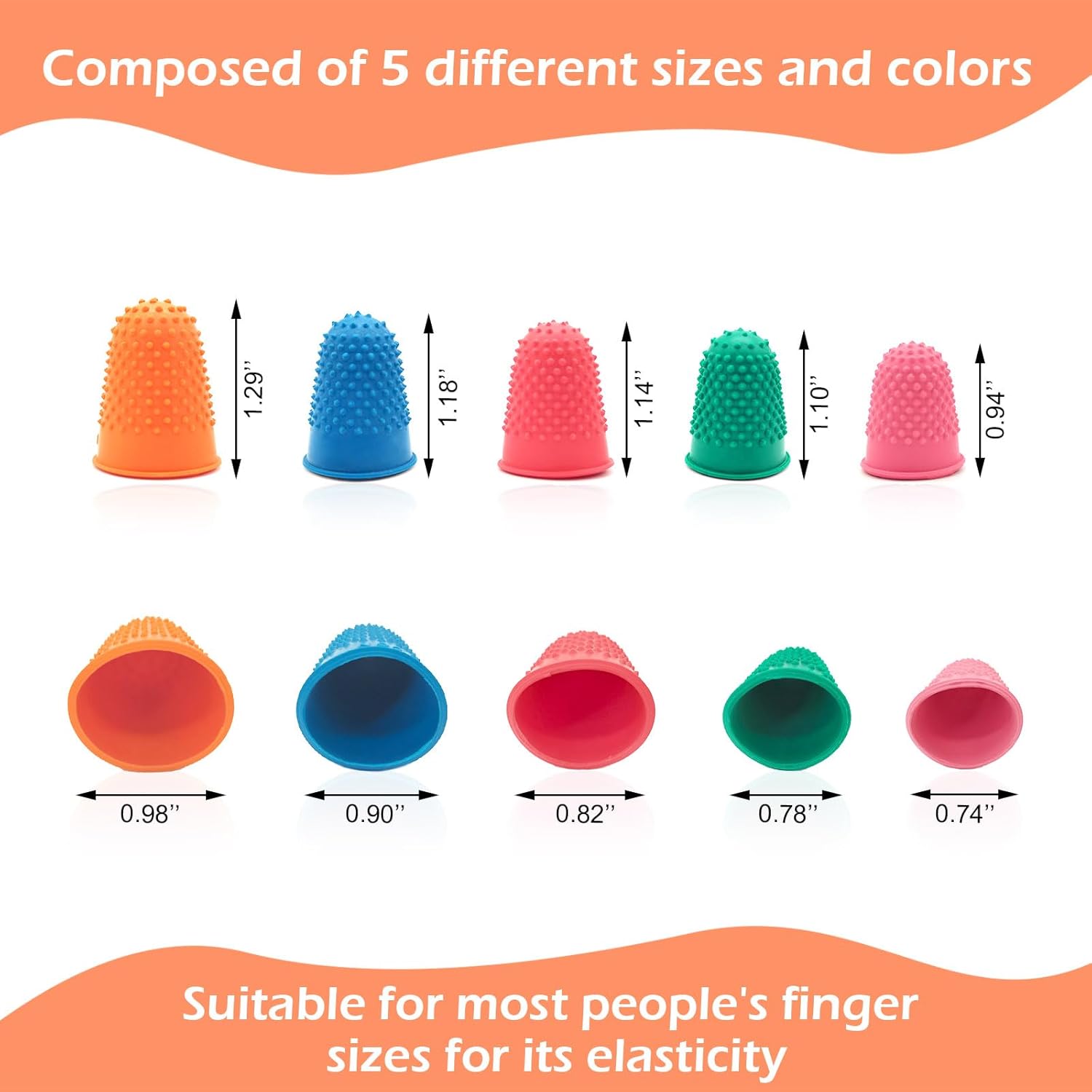 Rubber Finger Thimbles – 5-Pack, Multi-Size & Colour Grip Protectors