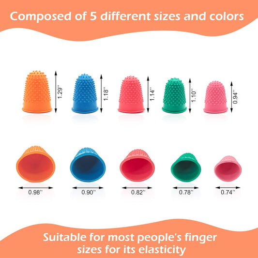 Rubber Finger Thimbles – 5-Pack, Multi-Size & Colour Grip Protectors