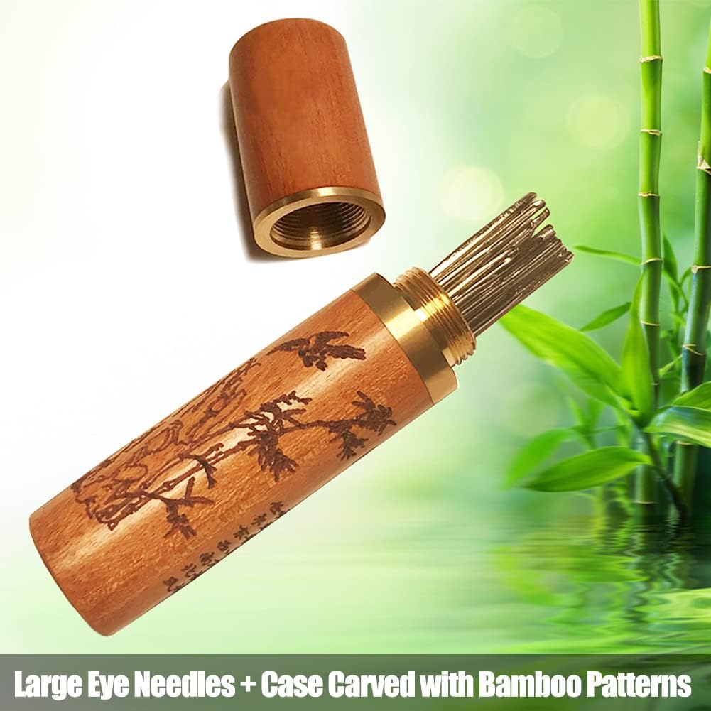 25-Piece Large Eye Sewing Needles with Hand-Carved Sandalwood Case