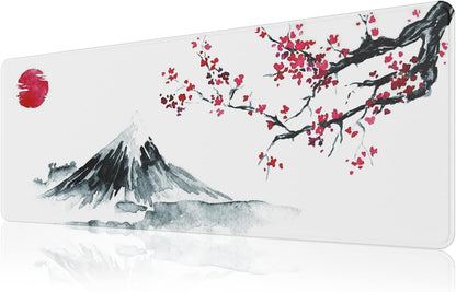 EFISH Black and White Japanese Cherry Tree Blosson Mouse Pad (31.5 × 11.8 × 0.12 Inch) Extended Large Mouse Mat Desk Pad, Stitched Edges Mousepad,Non-Slip Rubber Base,Gaming Mouse Pad
