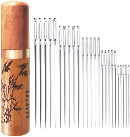 25-Piece Large Eye Sewing Needles with Hand-Carved Sandalwood Case