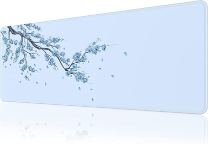 EFISH Black and White Japanese Cherry Tree Blosson Mouse Pad (31.5 × 11.8 × 0.12 Inch) Extended Large Mouse Mat Desk Pad, Stitched Edges Mousepad,Non-Slip Rubber Base,Gaming Mouse Pad