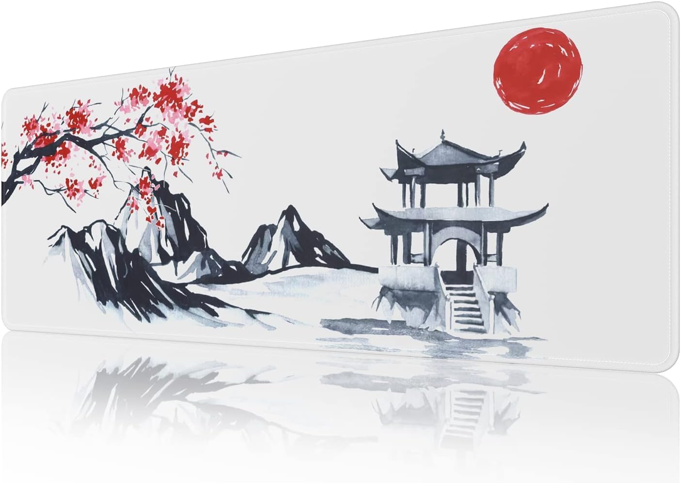 EFISH Black and White Japanese Cherry Tree Blosson Mouse Pad (31.5 × 11.8 × 0.12 Inch) Extended Large Mouse Mat Desk Pad, Stitched Edges Mousepad,Non-Slip Rubber Base,Gaming Mouse Pad