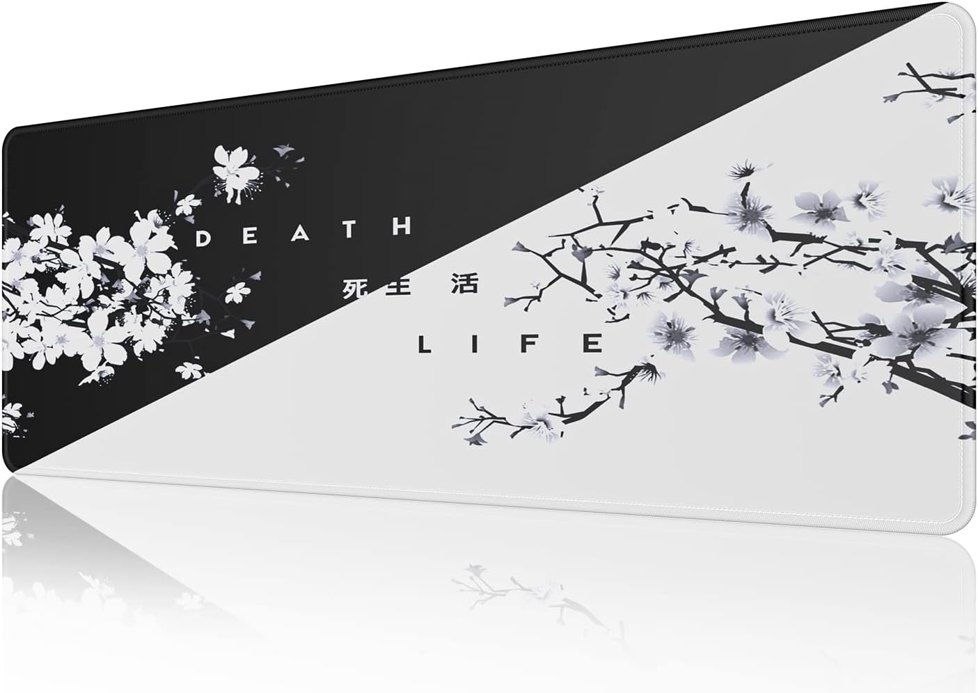 EFISH Black and White Japanese Cherry Tree Blosson Mouse Pad (31.5 × 11.8 × 0.12 Inch) Extended Large Mouse Mat Desk Pad, Stitched Edges Mousepad,Non-Slip Rubber Base,Gaming Mouse Pad
