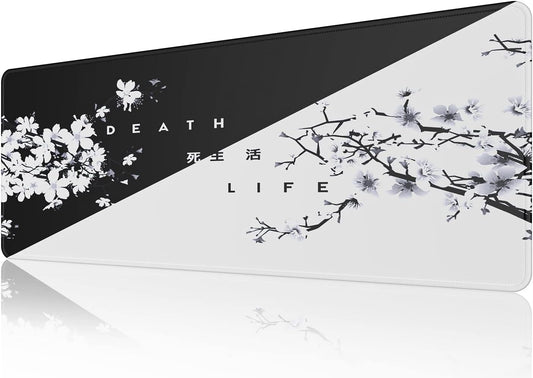 EFISH Black and White Japanese Cherry Tree Blosson Mouse Pad (31.5 × 11.8 × 0.12 Inch) Extended Large Mouse Mat Desk Pad, Stitched Edges Mousepad,Non-Slip Rubber Base,Gaming Mouse Pad