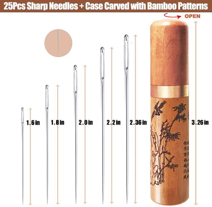 25-Piece Large Eye Sewing Needles with Hand-Carved Sandalwood Case