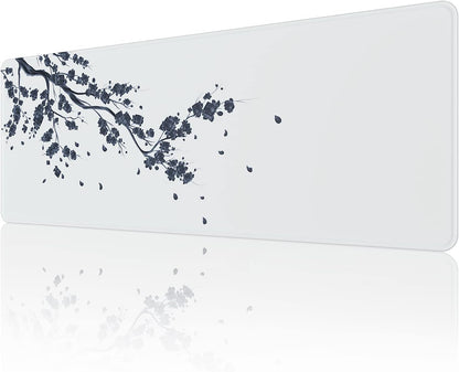 EFISH Black and White Japanese Cherry Tree Blosson Mouse Pad (31.5 × 11.8 × 0.12 Inch) Extended Large Mouse Mat Desk Pad, Stitched Edges Mousepad,Non-Slip Rubber Base,Gaming Mouse Pad
