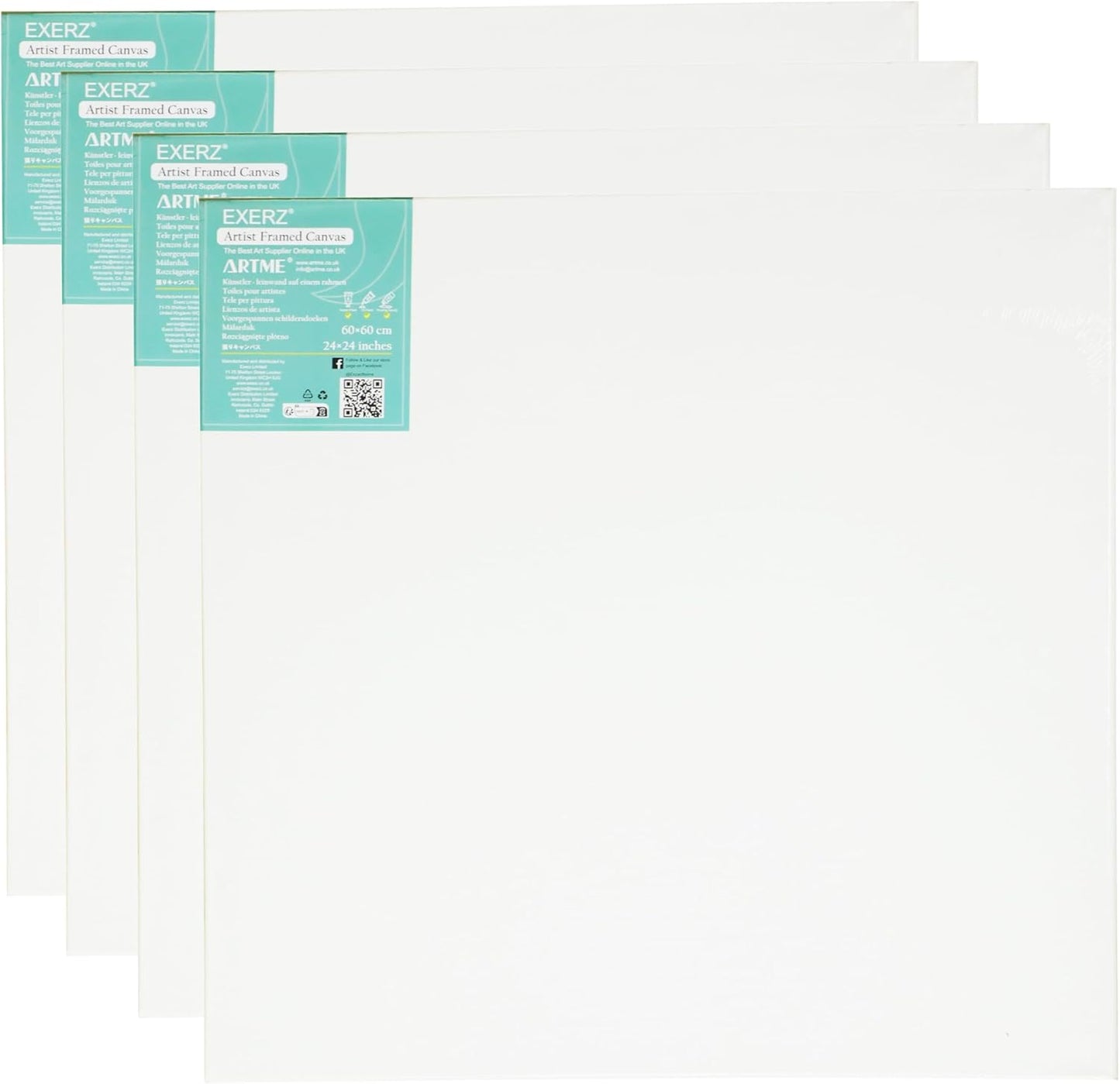 Stretched Canvas – 100% Cotton, Triple-Primed, White (Multiple Sizes & Packs)