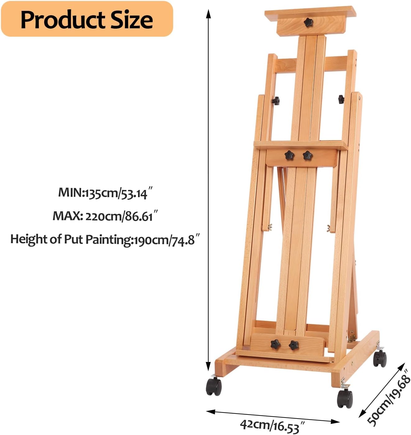 Tonchean H-Frame Easel Adjustable Easel Stand for Painting Collapsible Art Easel Stand Display Hold 1 or 2 Canvas up to 190 Cm with Wheels for Adult Studio Home Outdoor Painting