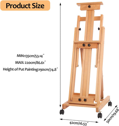 Tonchean H-Frame Easel Adjustable Easel Stand for Painting Collapsible Art Easel Stand Display Hold 1 or 2 Canvas up to 190 Cm with Wheels for Adult Studio Home Outdoor Painting