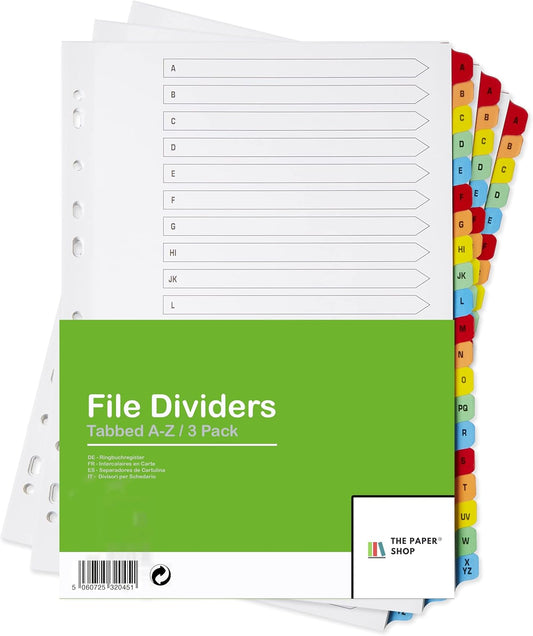 A4 A-Z File Dividers – Durable & Alphabetically Organized for Easy Filing
