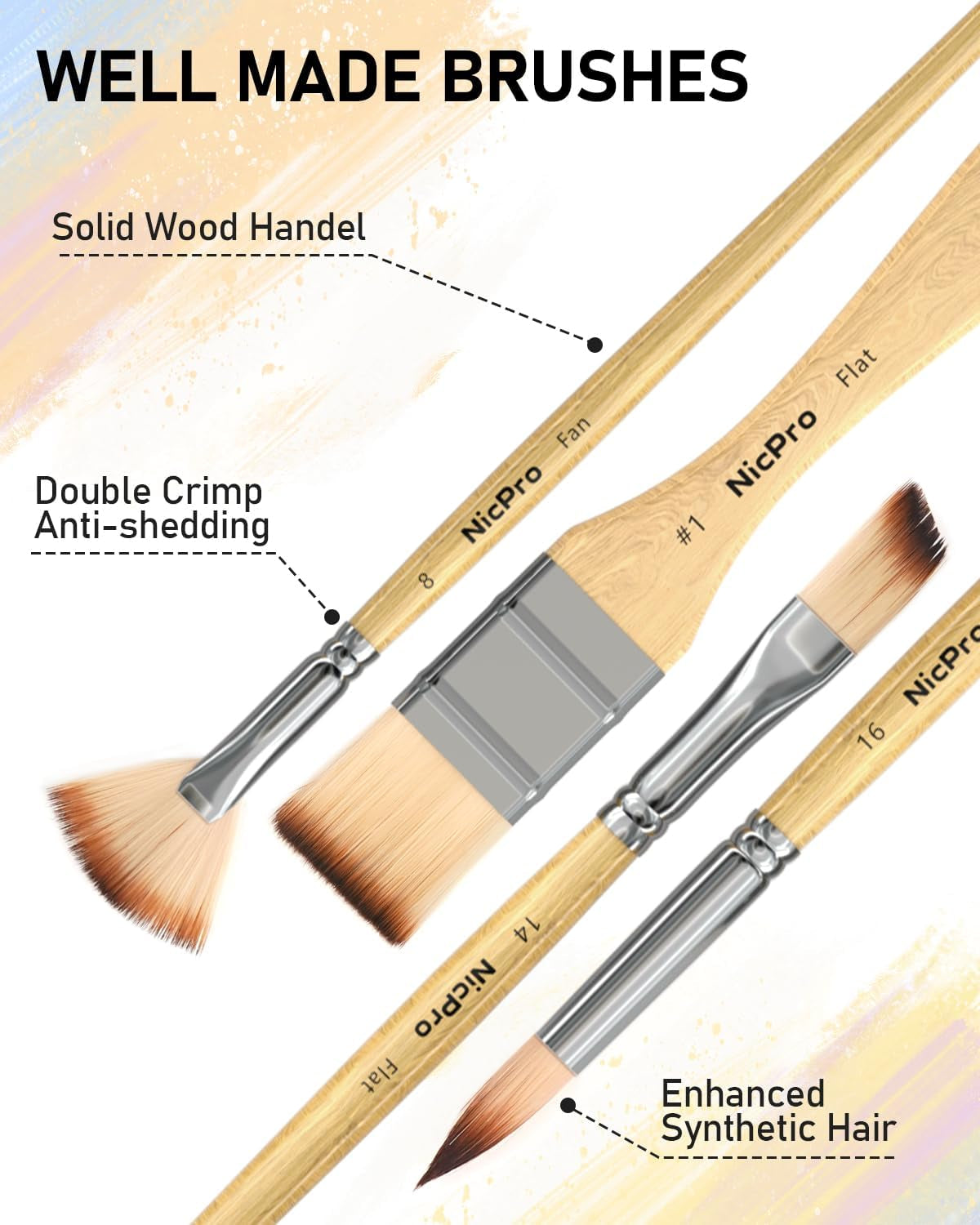 Nicpro 26Pcs Paint Brush Set, Professional Paintbrushes with Cloth Roll, Artist Paint Brushes for Acrylic Painting, Oil, Watercolour, Gouache, Adults Kids Art Painting Tools Supplies