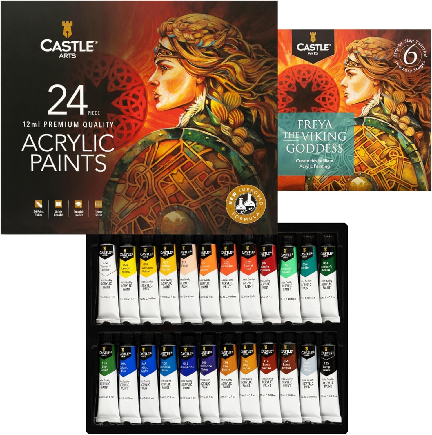 Castle Art Supplies 24 X 12Ml Acrylic Paint Set | Value Beginner Set for Starters or Adult Artists | Premium Quality Intense Colours | Smooth to Use on Range of Surfaces (New Improved Formula)