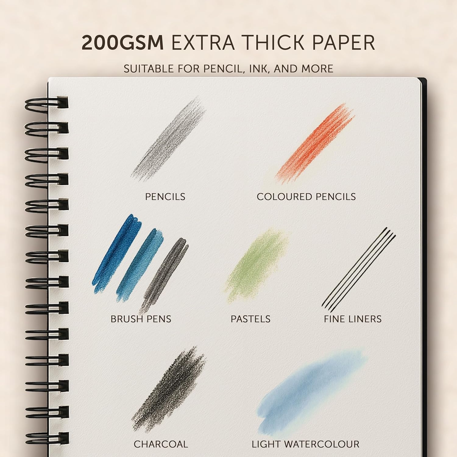 A3 Sketchbook for Artists Hardcover – 200GSM Very Thick Paper – Large Sketch Pad Art Book, Spiral Bound Sketch Book for Artists and Children – Drawing Book 29X42Cm, 40 Sheets / 80 Pages