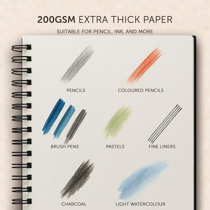 A3 Sketchbook for Artists Hardcover – 200GSM Very Thick Paper – Large Sketch Pad Art Book, Spiral Bound Sketch Book for Artists and Children – Drawing Book 29X42Cm, 40 Sheets / 80 Pages